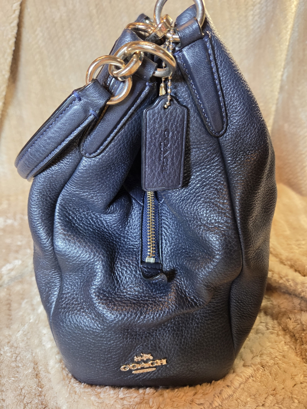 Coach Navy Pebbled Leather Shoulder Bag with Gold Hardware